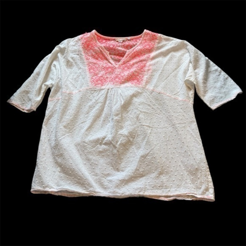 White preppy Boden blouse with neon orange decorative embroidery